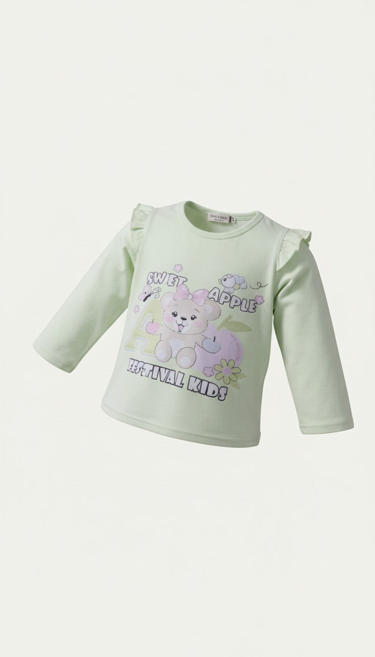 Long Sleeve Graphic Print Cotton T-Shirt with Trousers for Children
