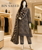 Black- 3 piece printed unstitched suit(b.s)