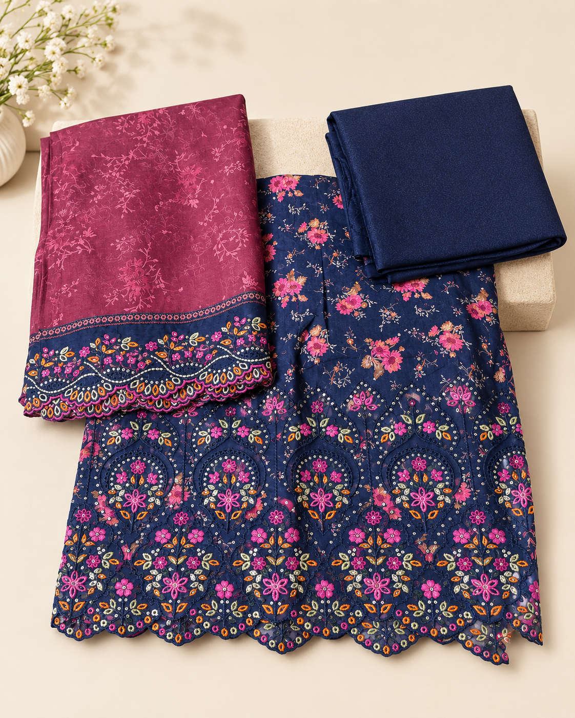 Embroidered Floral charcoal grey-BIN SAEED