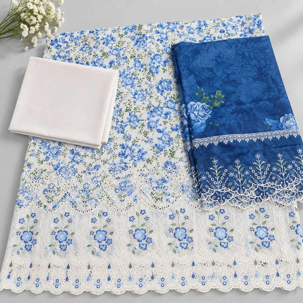 Floral Embroidered cobalt blue-Bin saeed