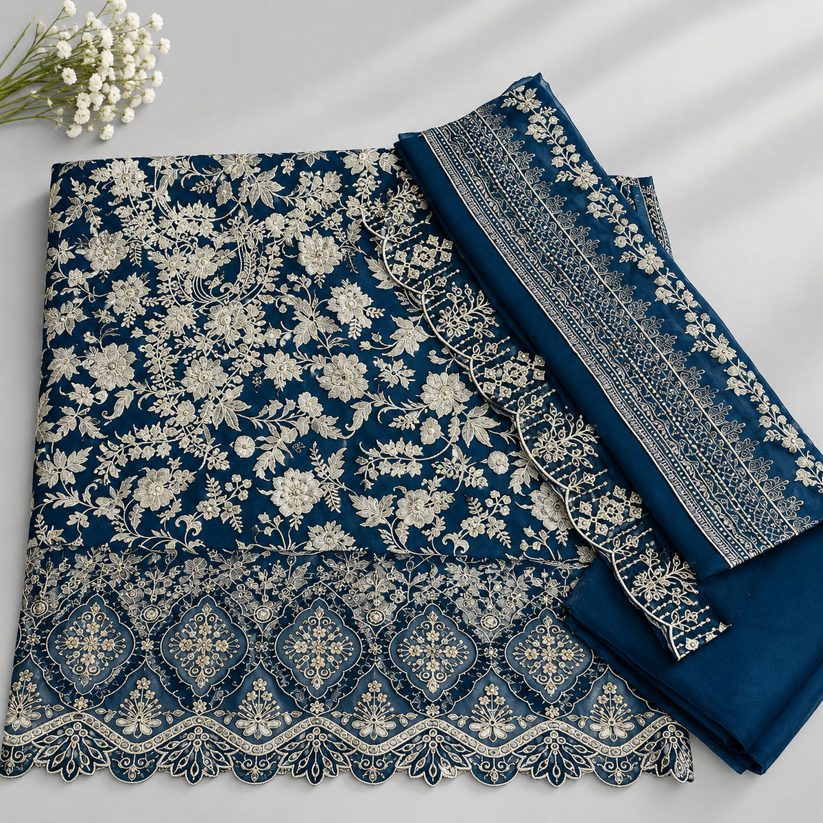 Embroidered Traditional teal blue-Bin saeed