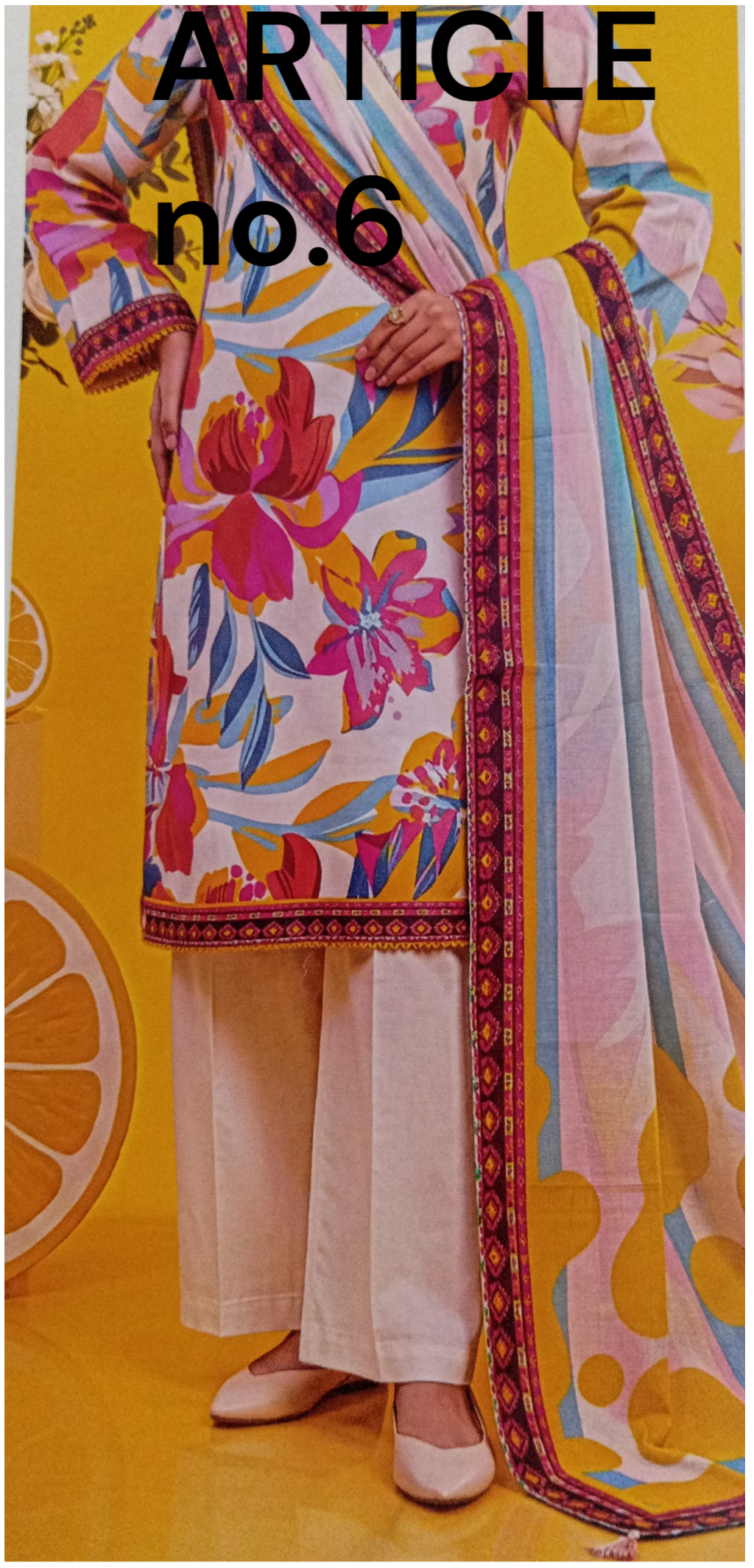 AllurifyYou three-piece lawn suit with magenta and orange floral print shirt, solid trousers, and matching dupatta.