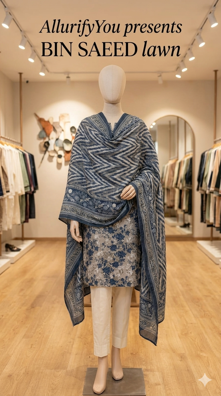 BLUE- 3 PIECE printed unstitched suit (B.S)