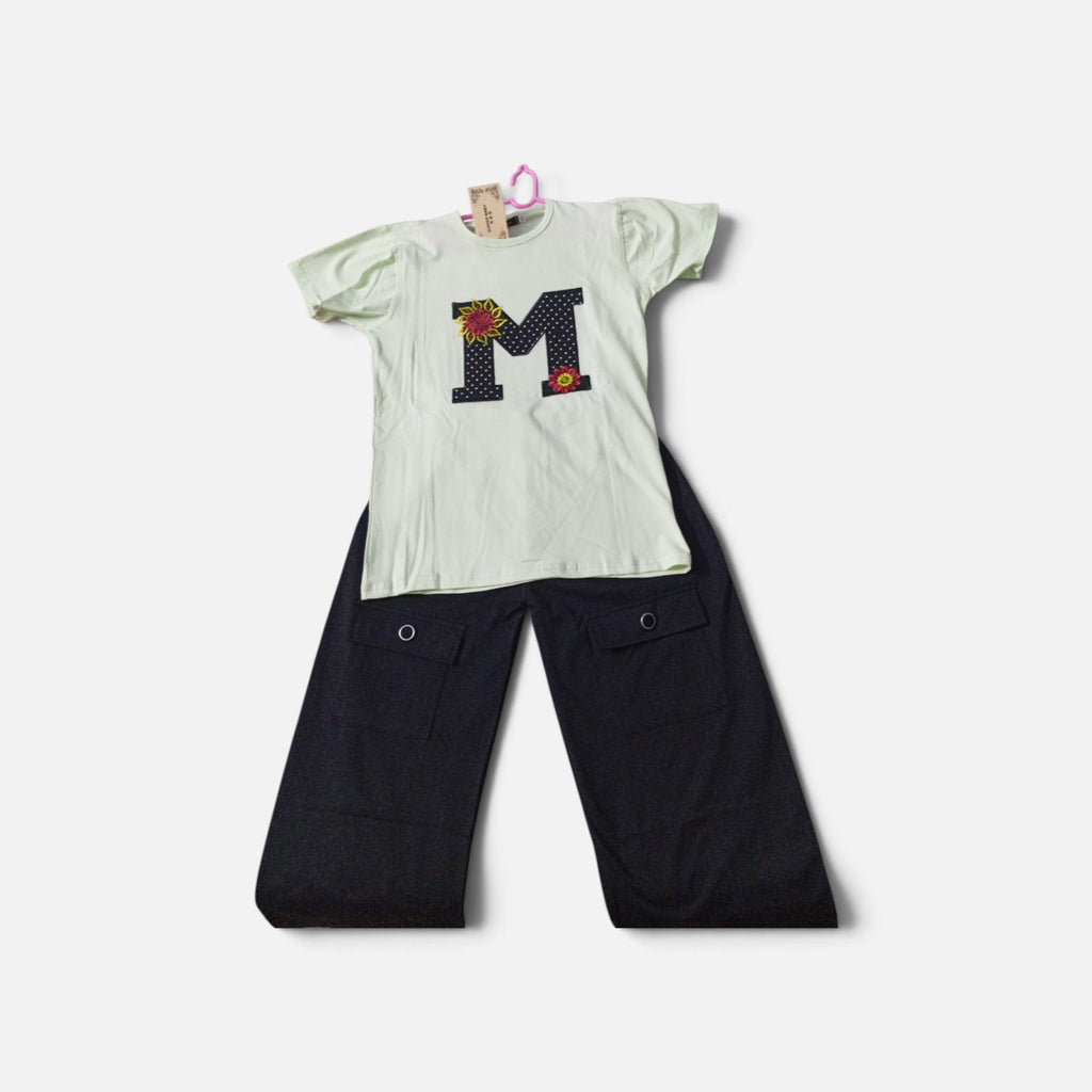 Girls Casual Graphic T-Shirt and Cargo Trousers Set