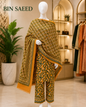 gold-3 Piece Digital Printed Unstitched Suit(B.S)