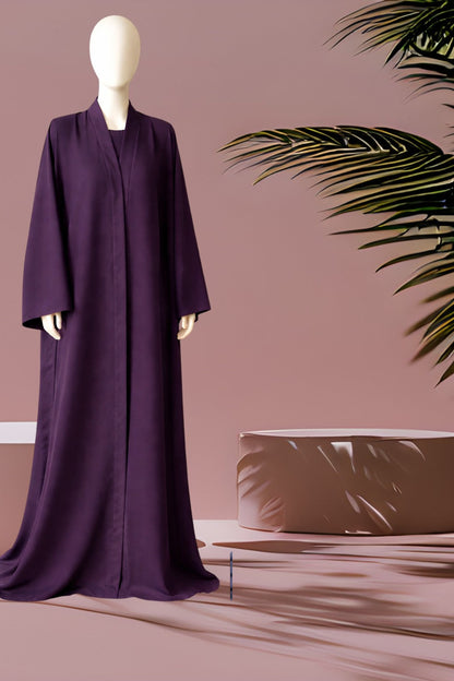 Elegant plain-front open abaya